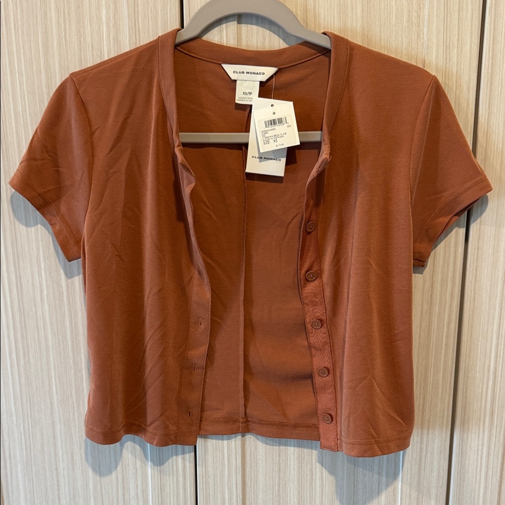 Club Monaco Rust Brown Short-Sleeve Button Cardigan size XS